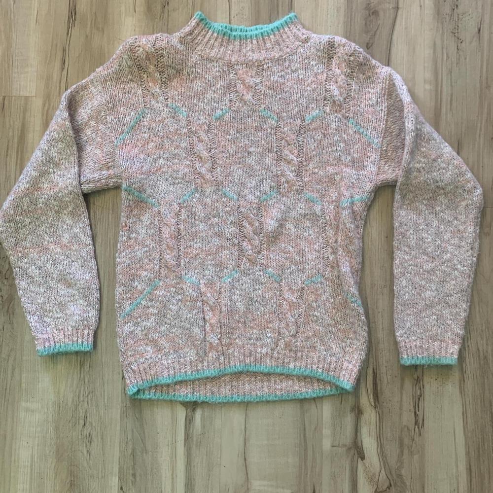T.Q. Pink Blue Knitted Boho Cable Knit Sweater Medium